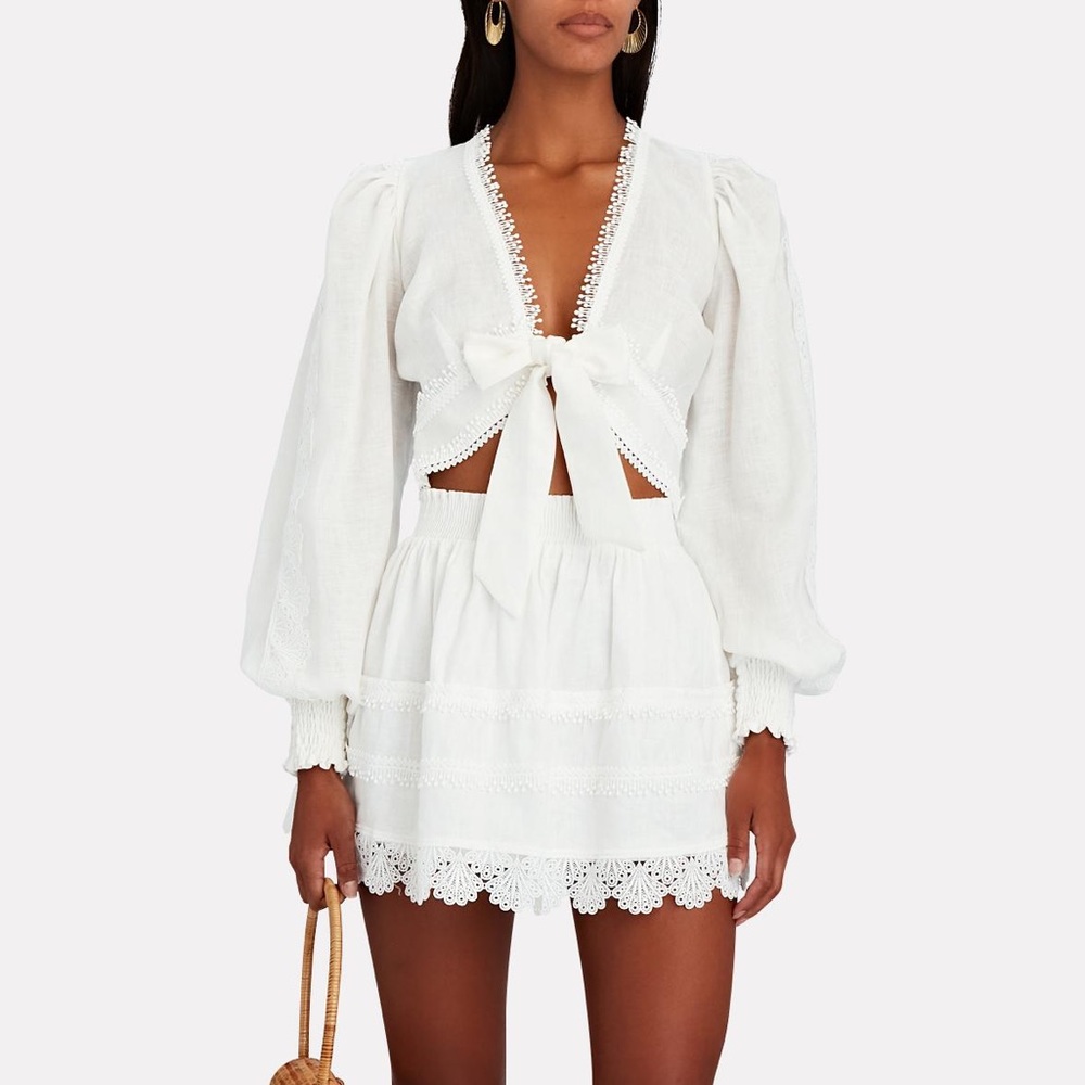 Waimari Chloe lace trimmed linen mini skirt NWT